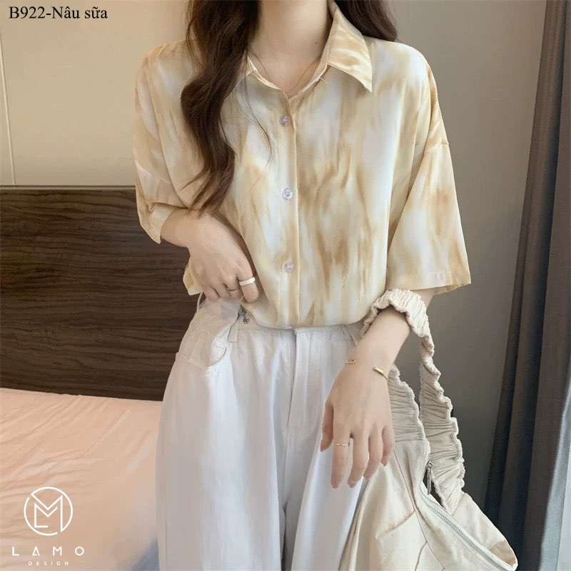 Áo sơ mi nữ vải lụa mango cao cấp mềm mượt form rộng tay ngắn LAMO - B922