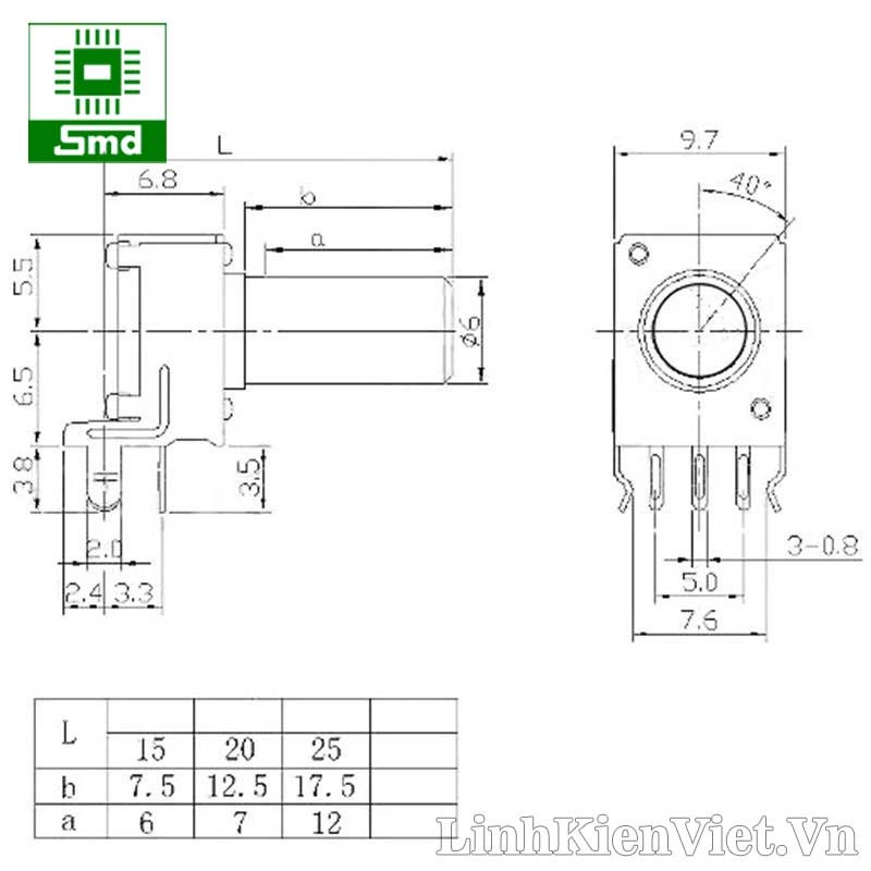 Biến trở đứng RV09 0932 chiết áp 1k 2k 5k 10k 20k 50k 100kTriết áp trục đứng 12.5mm