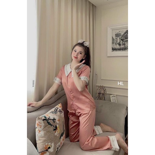 Bộ đồ ngủ pijama lụa satin ,đồ mặc ở nhà cộc tay quần dài cổ lá tiểu thư xinh xắn ,mềm mịn | BigBuy360 - bigbuy360.vn