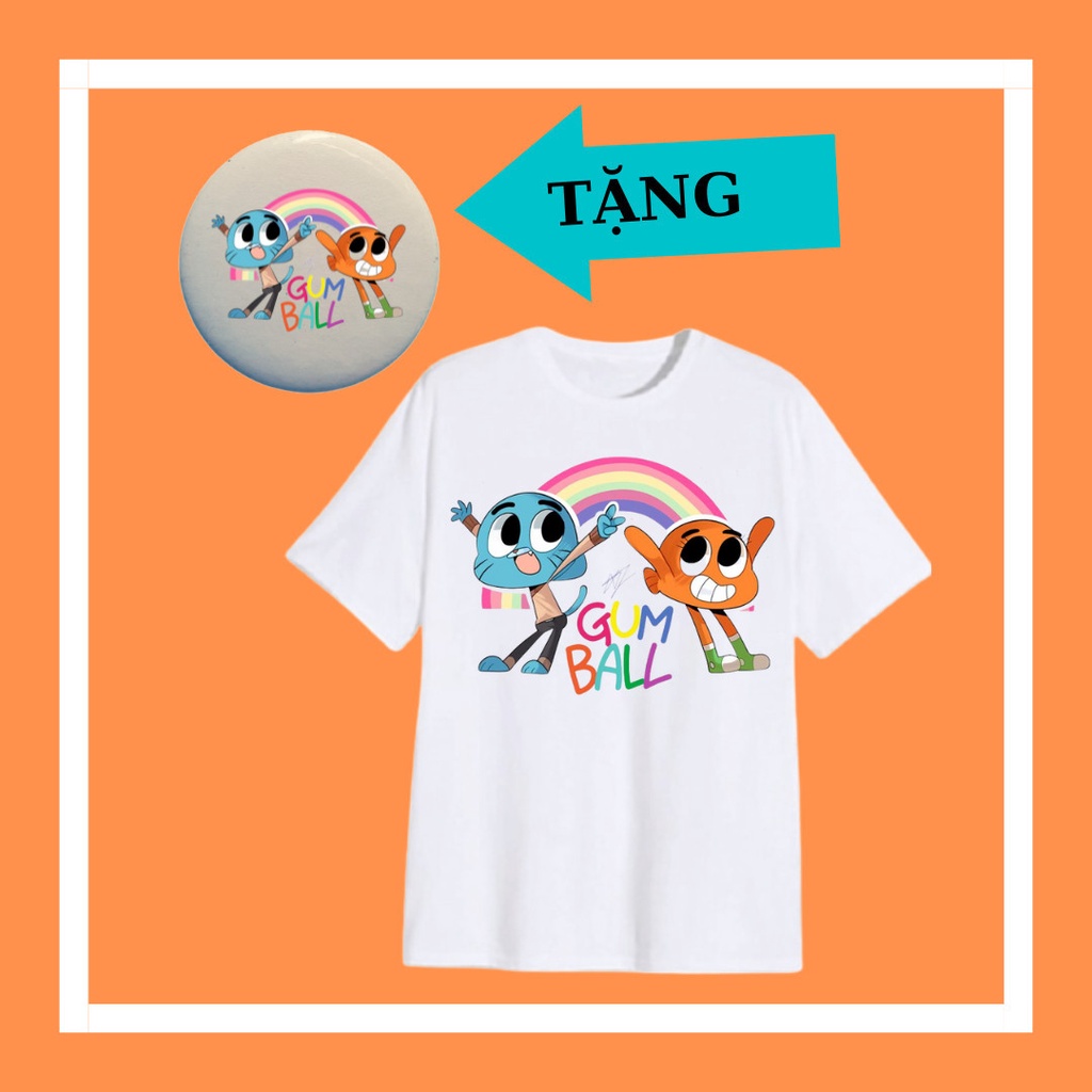 Áo thun trẻ em Gumball Darwin tay ngắn, đủ size áo, kèm huy hiệu Gumball