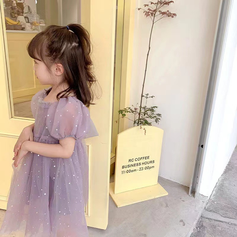 Đầm Công Chúa Tay Phồng Phối Lưới Màu Tím Thời Trang Mùa Hè Cho Bé Gái 22 Tuổi