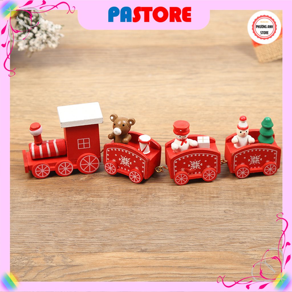 Đoàn tàu Giáng sinh, Noel bằng gỗ, phụ kiện mô hình đồ chơi cho các bạn trang trí , quà tặng lưu niệm.