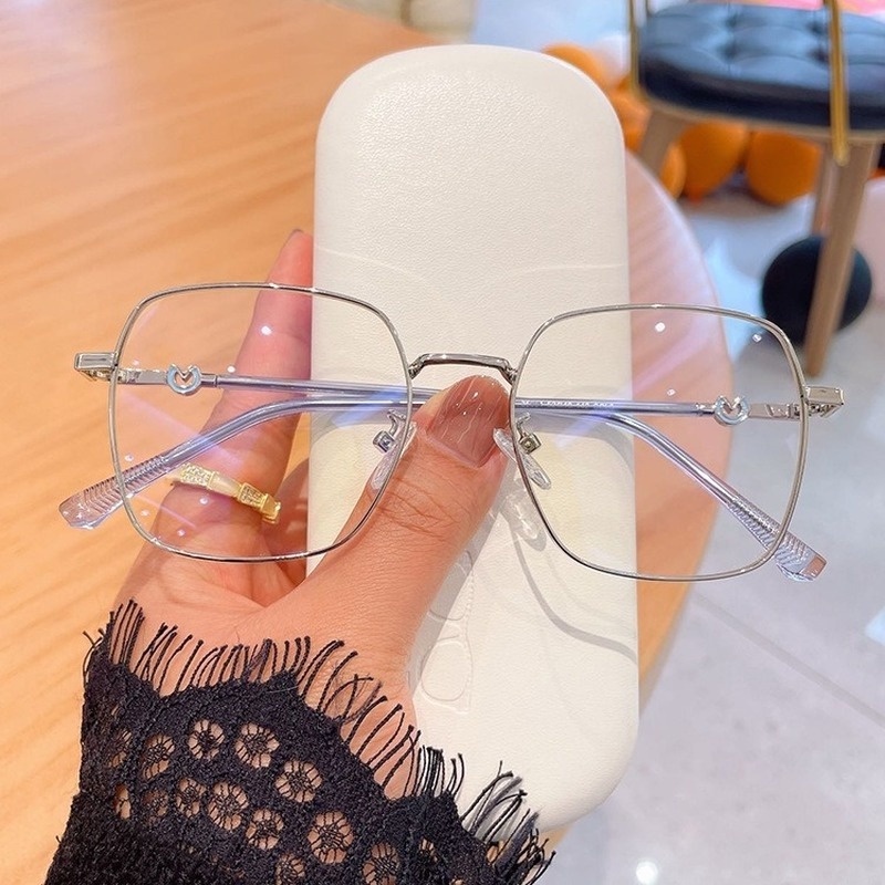 Mắt Kính Gọng Vuông Bằng Kim Loại Chống Ánh Sáng Xanh Thời Trang Cho Nữ