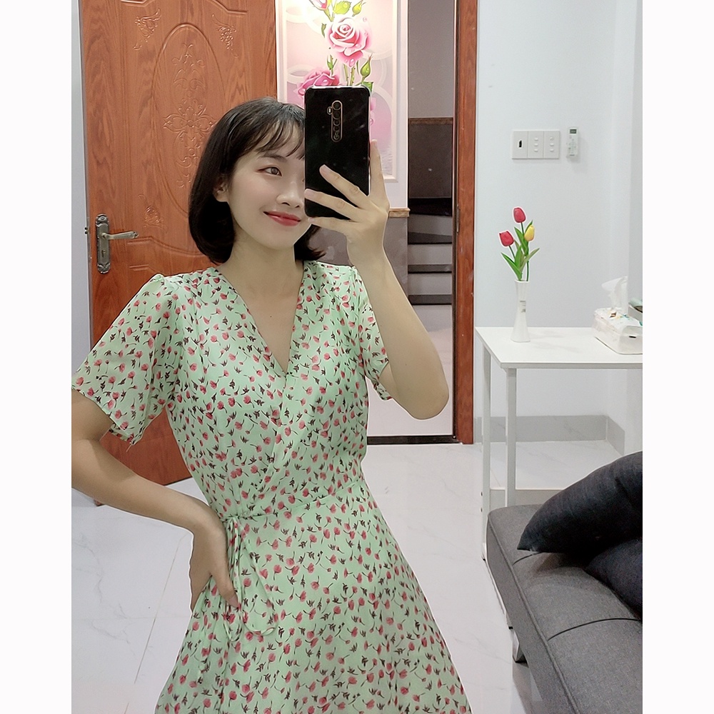 Đầm váy nữ hoa nhí, dáng xoè cổ chữ V xinh xắn, dễ thương RD045