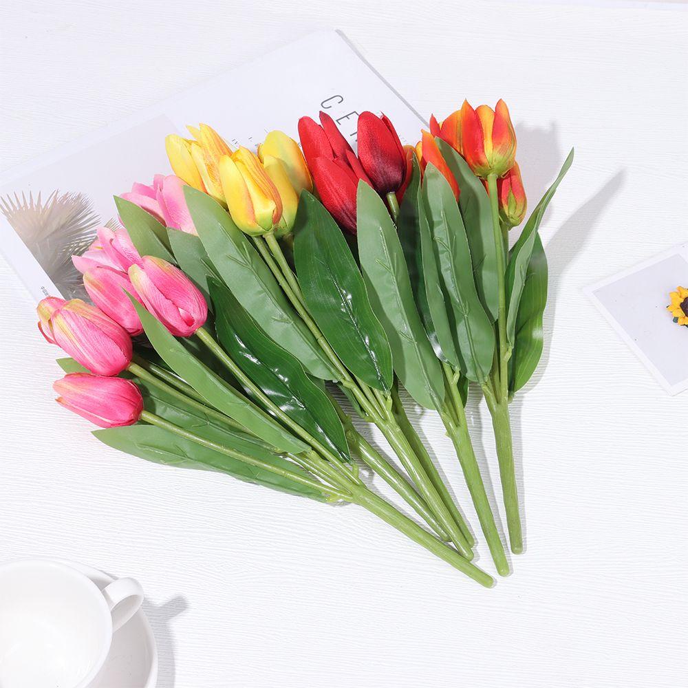 Bó Hoa Tulip Giả Nhiều Màu|Lá Touh Thật Trang Trí Nhà Cửa