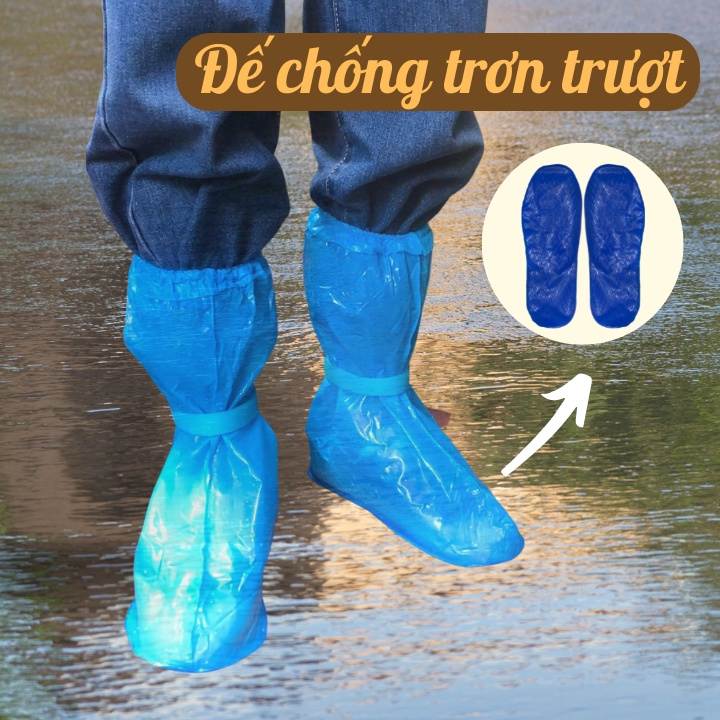 Bọc giày đi mưa cổ cao kèm dây cố định chống thấm nước- Ủng đi mưa chất liệu chống thám bảo vệ giày dép Br 01660
