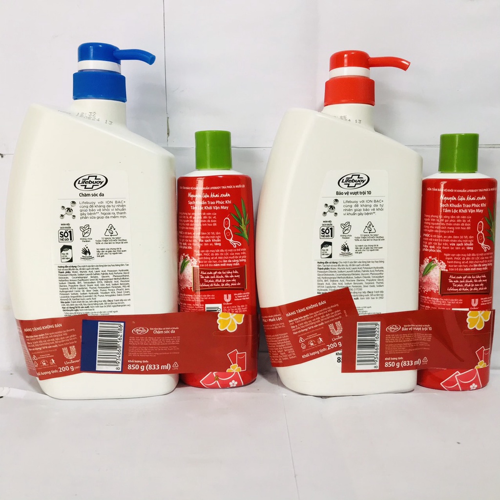 SỮA TẮM LIFEBOUY DIỆT KHUẨN 850G TẶNG KÈM SỮA TẮM LIFEBOUY TRÀ PHÚC MUỐI LỘC 200G