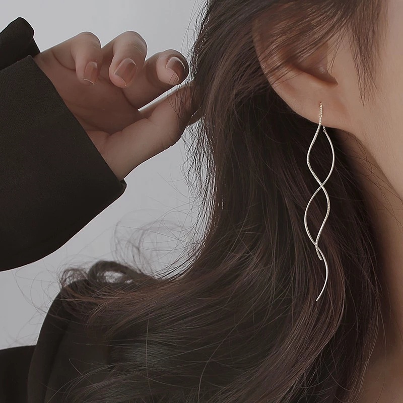 1 Đôi Khuyên Tai Dáng Dài Phong Cách Hàn Quốc Đơn Giản Thời Trang