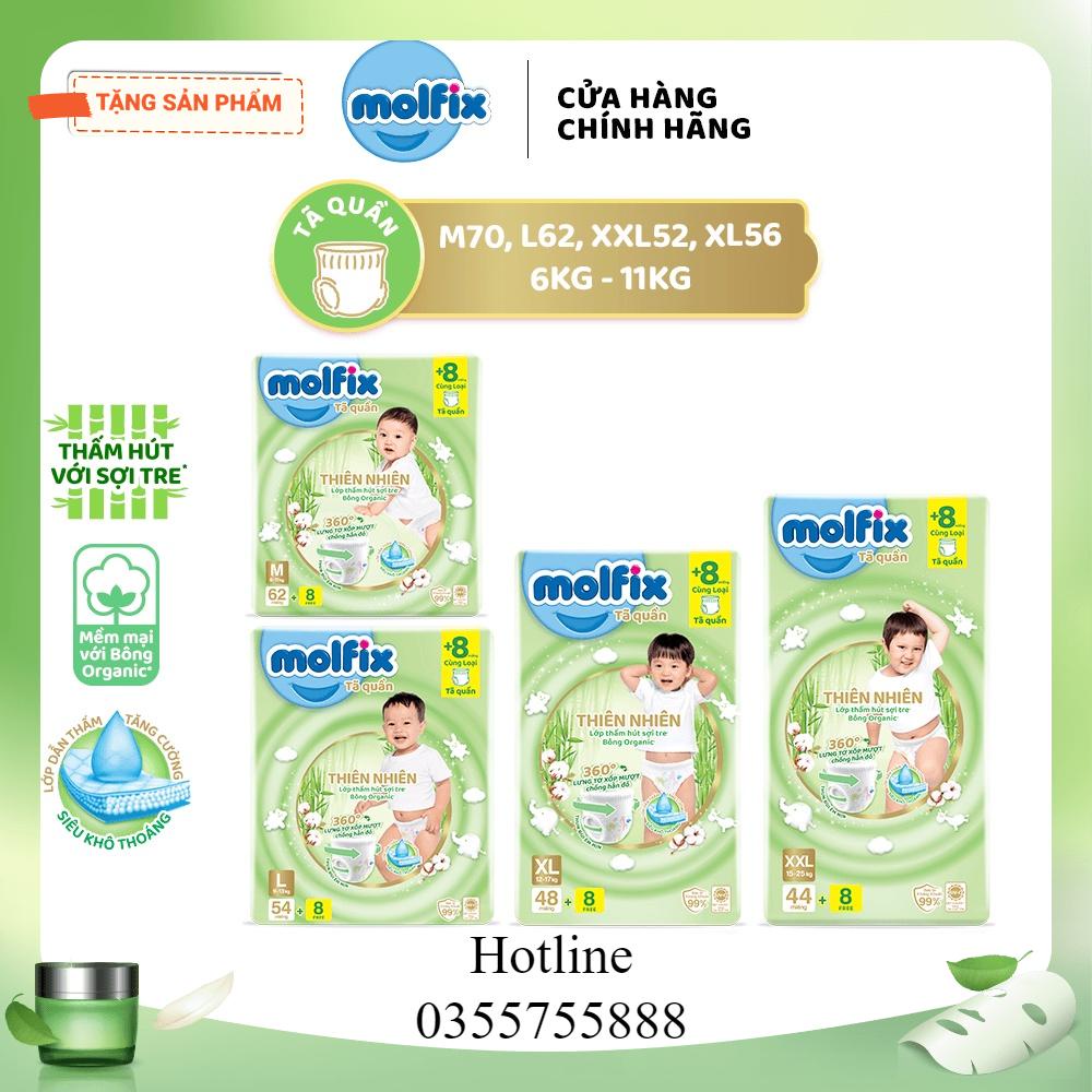 Tã/bỉm quần Molfix Thiên nhiên Super Jumbo M62/L54/XL48/XXL44