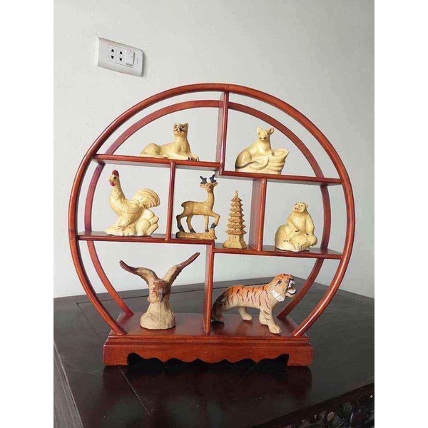 Kệ kê đồ mini cao 40 sâu 10 gỗ gõ, không kèm đồ trang trí