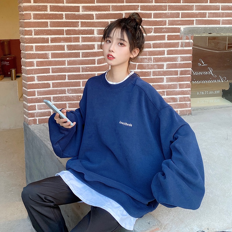 IELGY    Áo sweater Mỏng Tay Dài Cổ Tròn Dáng Rộng Thời Trang Cho Nữ