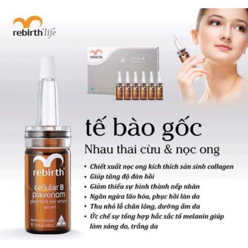 Serum Rebirth Tế Bào Gốc Nhau Thai Cừu &amp; Nọc Ong Rebirth Cellular B Plavenom - hộp 6 chai