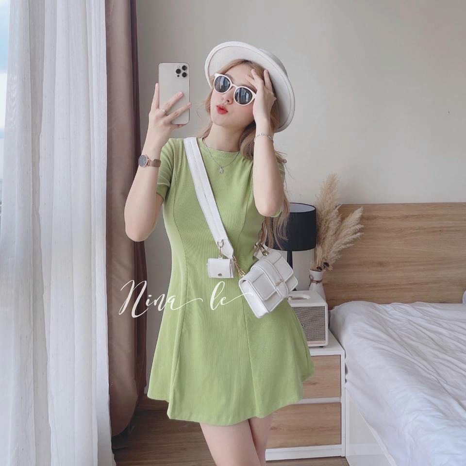 Đầm Nữ , Đầm Body Cổ Tròn Cuốn Biên SANJOLI Váy Ôm Body Thun Trơn Nhún Nhẹ Dáng Xòe 2 Màu Đi Chơi