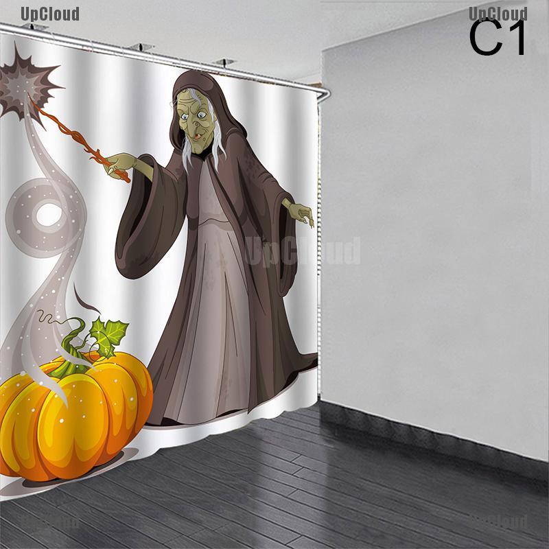 Bộ Rèm Cửa + Thảm Lót Sàn + Rèm Phòng Tắm Chống Thấm Nước Chống Trượt In Hình Halloween