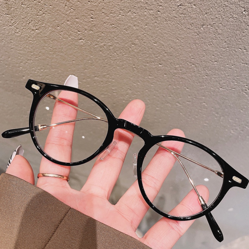 Kính Giả Cận Tròng Tròn Trong Suốt Gọng Kính Kim Loại Mẫu Mới 2021 Thời Trang Unisex