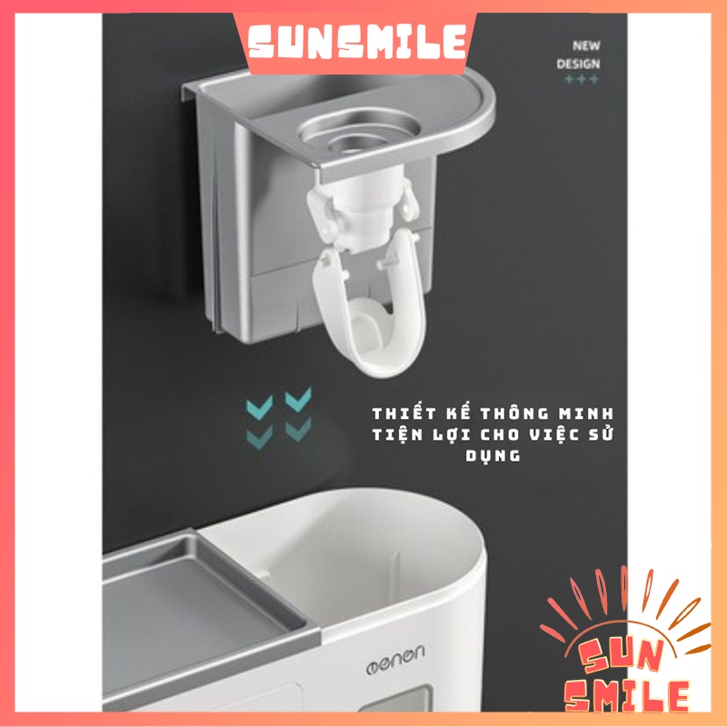 Bộ nhả kem đánh răng OENON tự động Sun Smile kệ treo tường để đồ phòng tắm sang trọng, tặng kèm miếng dán