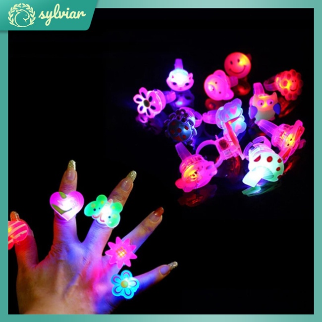 Nhẫn Cao Su Mềm Có Đèn Led Co Giãn Họa Tiết Hoạt Hình Làm Quà Tặng Sinh Nhật Cho Bé