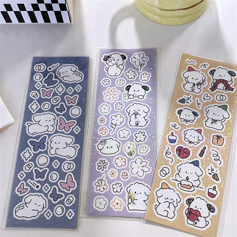 Nhiều Mẫu hình dán sticker cún kim tuyến - hình dán chó con dễ thương phong cách hàn quốc