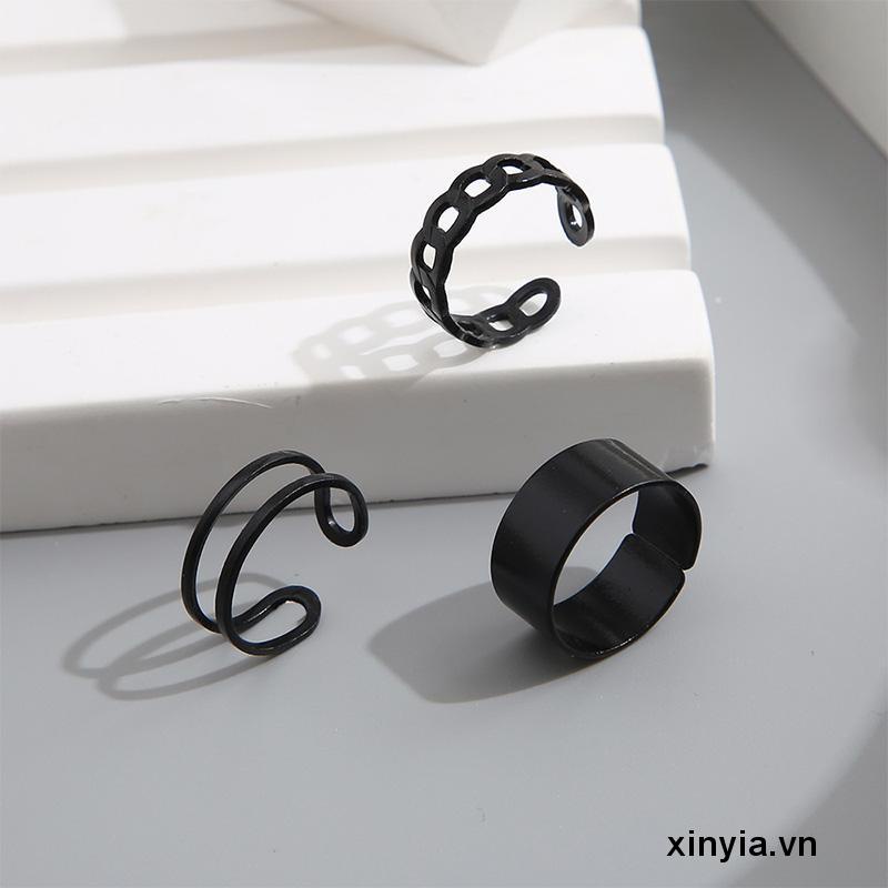 Bộ 3 Nhẫn Hở Hình Chữ C Kiểu Hip-hop Hàn Quốc Sáng Tạo