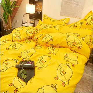 Bộ Ga Phủ Trần Bông 4 Món Vỏ Chăn Lồng Được Ruột MẪU VỊT VÀNG Đáng yêu Cho Trẻ Em