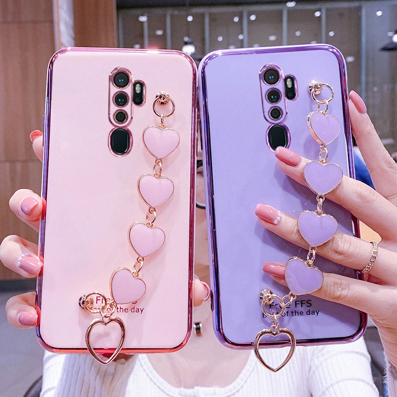 Ốp Điện Thoại Kết Cấu Sang Trọng Có Vòng Tay Trái Tim Cho OPPO A9 2020 A5 2020 F11 F11 Pro