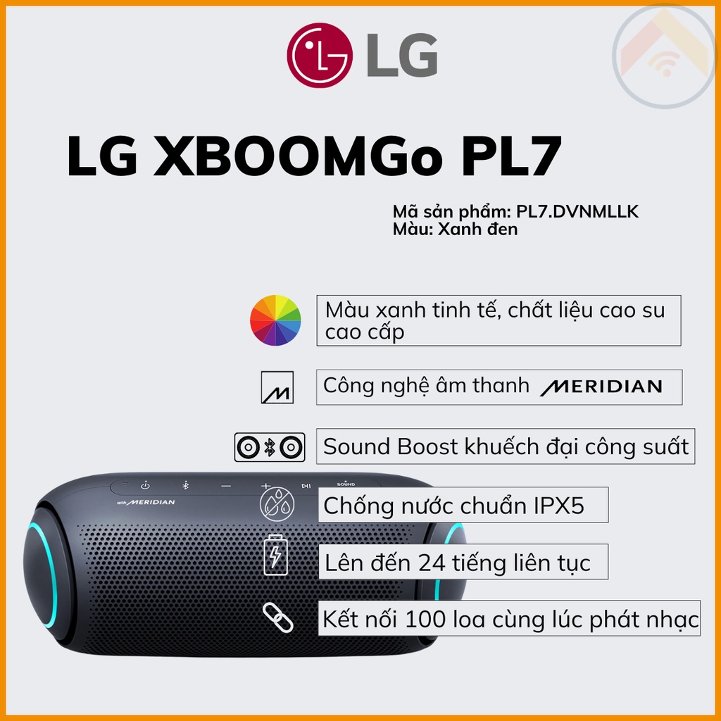 Loa nghe nhạc di động Bluetooth LG XBOOMGo PL7 đèn LED 30W  PL7.DVNMLLK