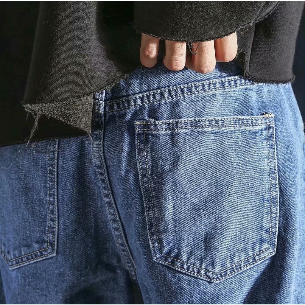 Quần Jeans Trơn Dáng Suông Phong Cách Thời Trang Hàn Quốc Dành Cho Nam Và Nữ