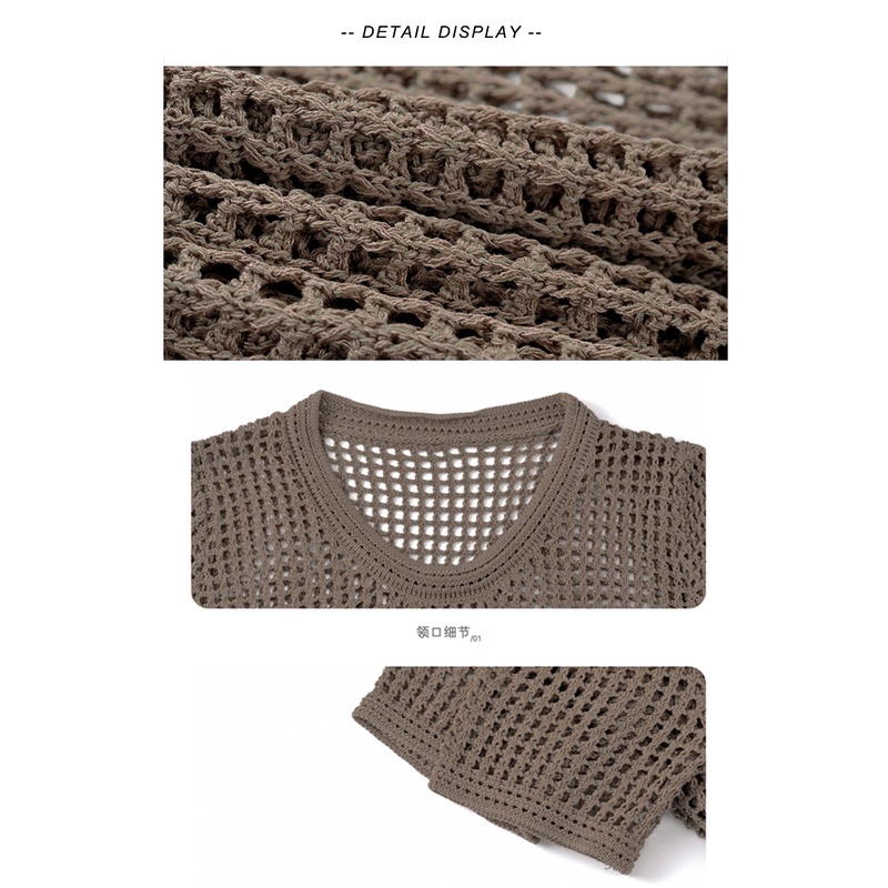 DUNEA Áo Thun Dệt Kim Ngắn Tay Dáng Rộng Kiểu Retro Hàn Quốc 4 Màu Lựa Chọn