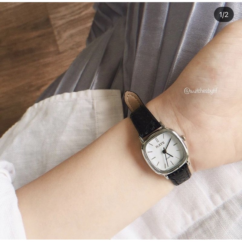 Đồng hồ nữ dây da mặt vuông RATE đen mặt trắng đồng hồ nữ mặt nhỏ chính hãng Watchesbytif đẹp giá rẻ chống nước size 22 | BigBuy360 - bigbuy360.vn