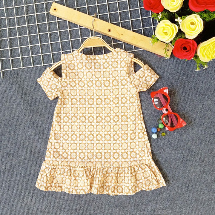 Đầm rớt vai đuôi cá chất cotton giấy cho bé gái 10-12kg - Ninedra