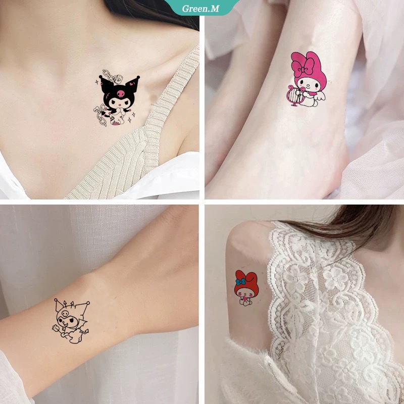 Hình Xăm Dán Hoạt Hình Melody Cinnamoroll Kuromi Hello Kitty Dễ Thương Chống Nước Lâu Trôi Giặt Được