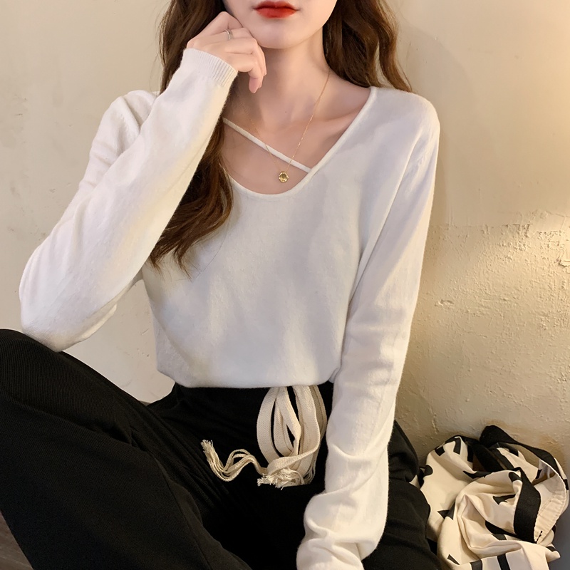 Xiaozhainv Áo sweater dệt kim tay dài dáng rộng màu sắc phong cách Hàn Quốc cho nữ