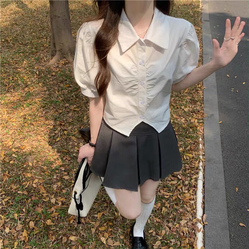 QKOOLE  Áo Croptop Tay Ngắn Phong Cách Hàn Quốc