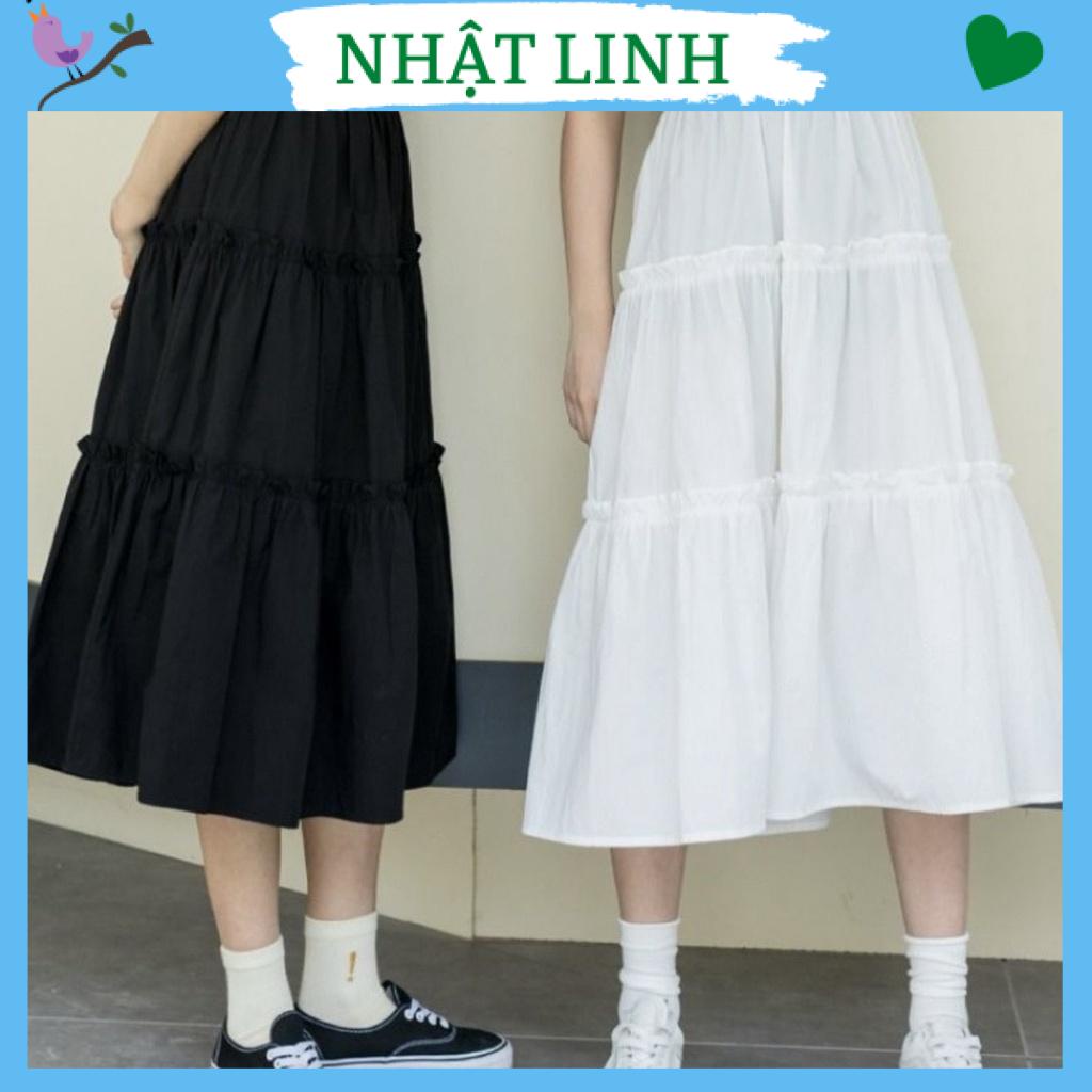Chân váy dài nữ NHẬT LINH chân váy dáng xòe nhún bèo dài qua gối - CV444
