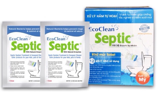 Combo EcoClean Septic (USA) : 12 gói - Dùng cho 12 tháng Không lo đầy, nghẹt hầm cầu, không mùi hôi!