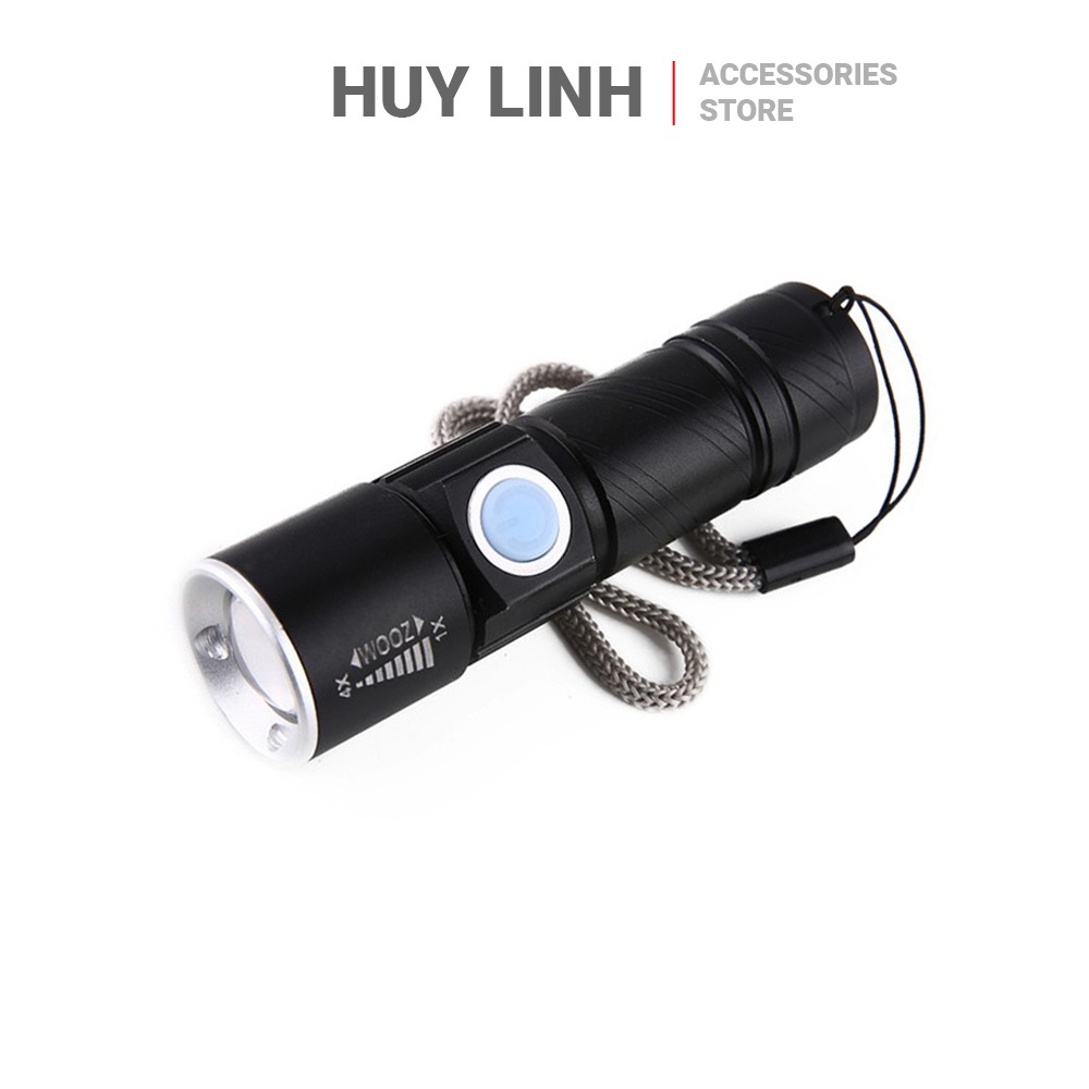 Đèn pin mini siêu sáng Cree Q5 Zoom xa tối đa 200M - Cổng sạc USB