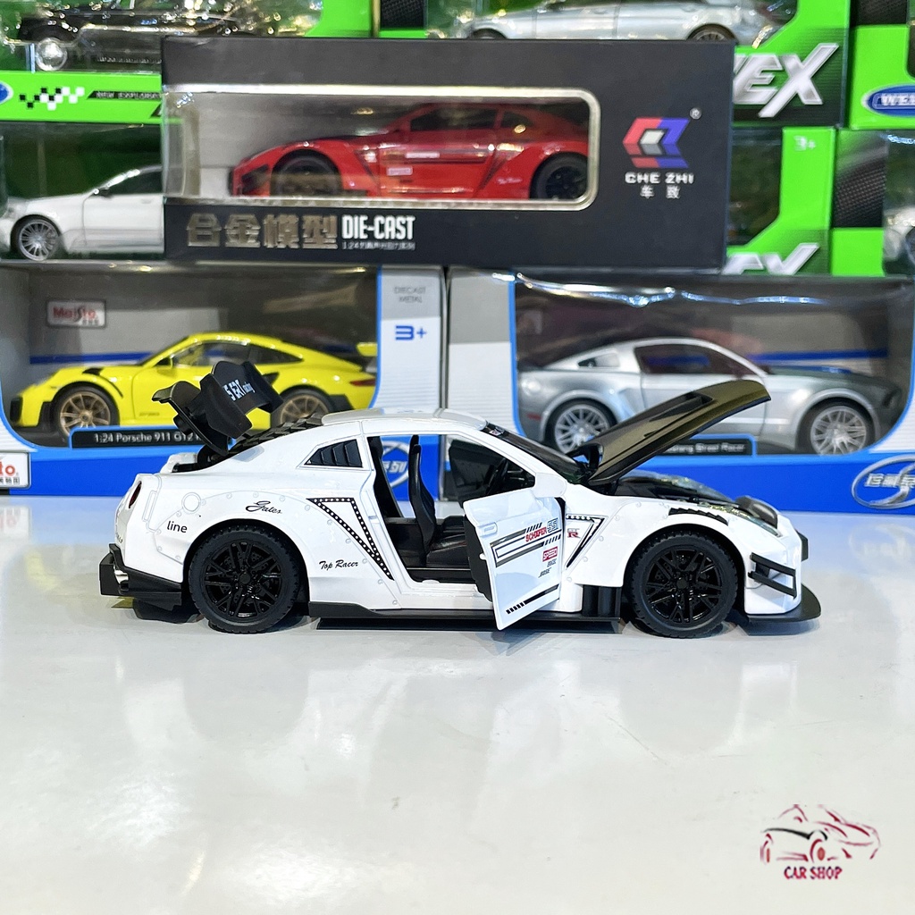 Mô hình xe kim loại Nissan GT R tỉ lệ 1:24 hãng CHEZHI 2 màu (trắng+đỏ)