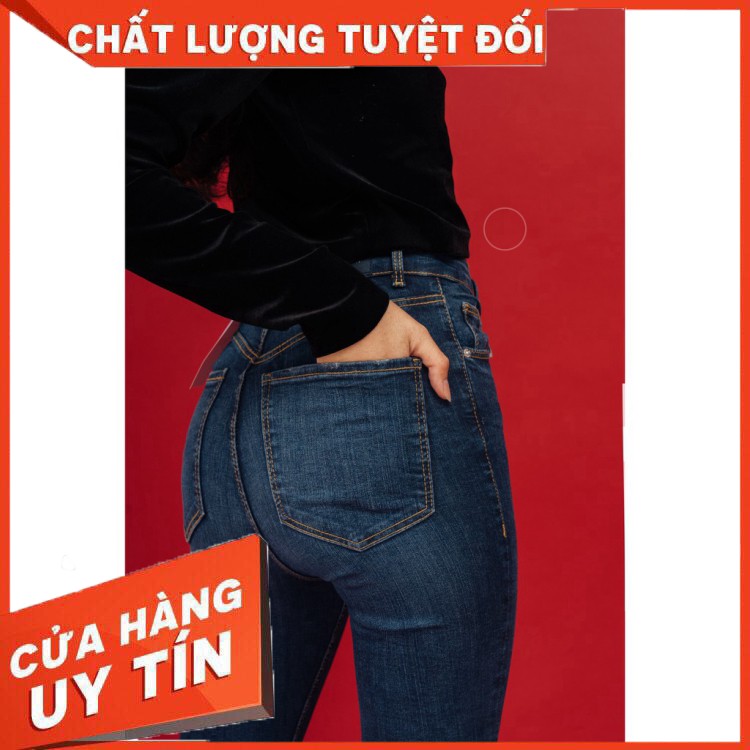 Quần jean nữ lưng cao skinny xanh đậm trơn ống dài 7CELEB - JT014 - Hàng nhập khẩu