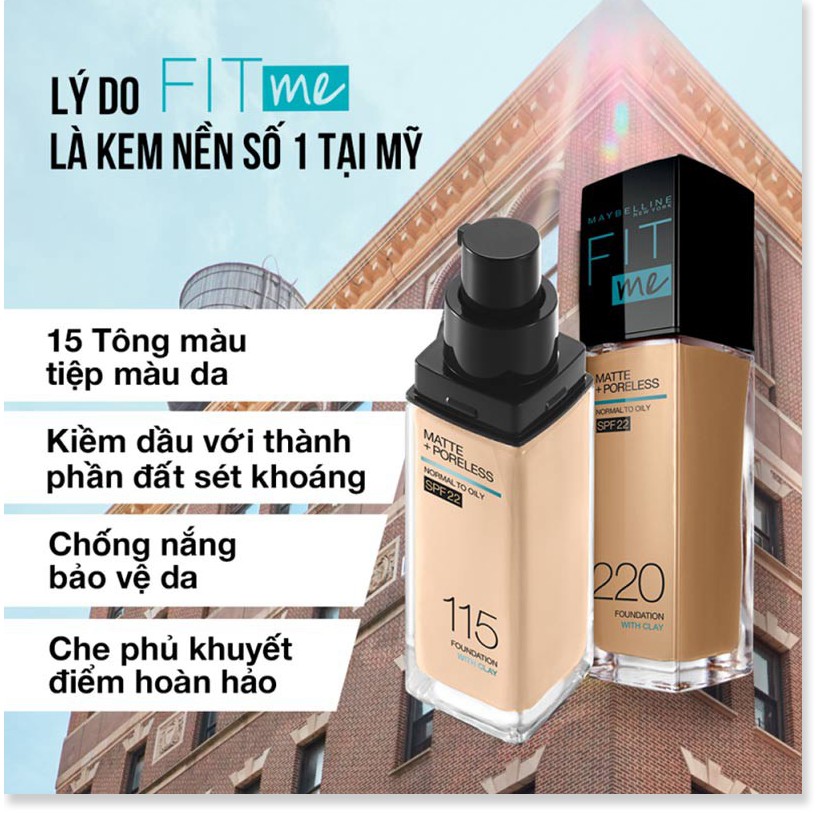 [Mã giảm giá sỉ mỹ phẩm chính hãng] Kem Nền Maybelline Mịn Nhẹ Kiềm Dầu Chống Nắng Matte Poreless Foundation SPF 22 30ml