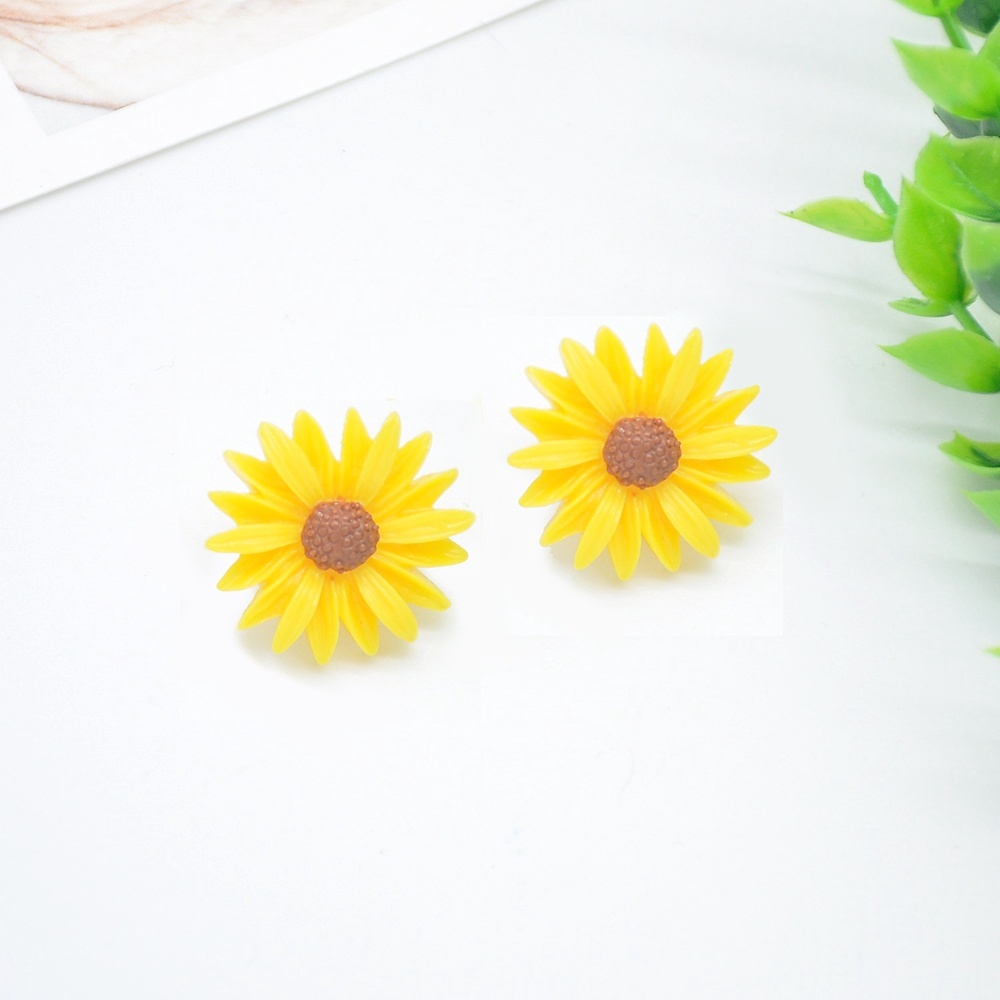 Khuyên tai hoa nhựa đính hạt nhựa phong cách Hàn Quốc