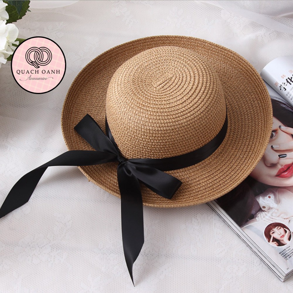 Mũ cói mềm, nón cói đi biển nữ vành vòm thắt nơ phong cách vintage chống nắng – MC17