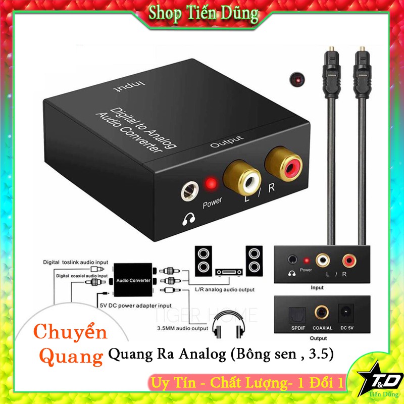 Bộ chuyển đổi Cổng quang Optical sang Audio AV - R/L, cổng 3.5 Hỗ Trợ Tv 4k 196kb và 96kb có 2 dòng nguồn USB và Nguồn