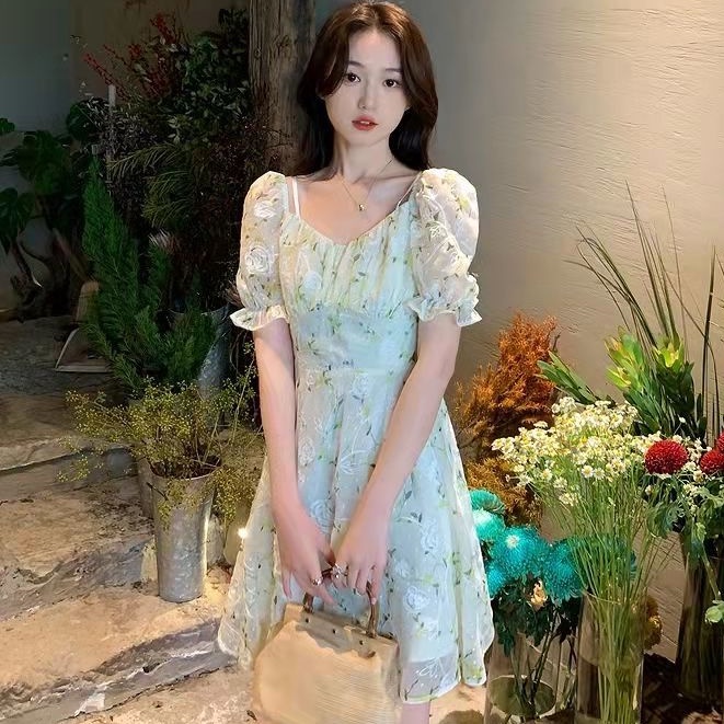 Đầm Ngắn Tay Họa Tiết Thêu Hoa Phong Cách Phương Tây Thời Trang Mùa Hè Mới Cho Nữ