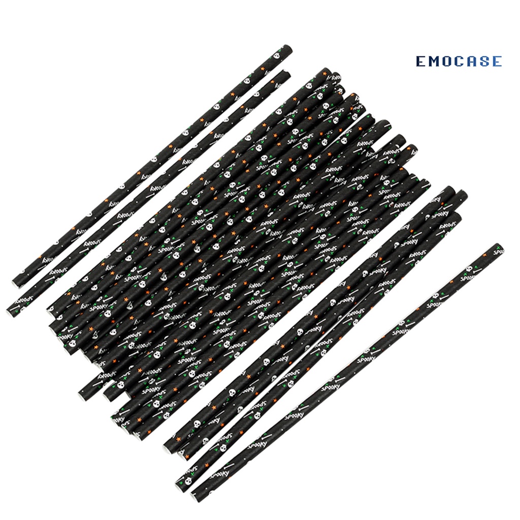 50 Ống Hút Giấy Dùng Một Lần Họa Tiết Halloween Bắt Mắt Tiện Dụng