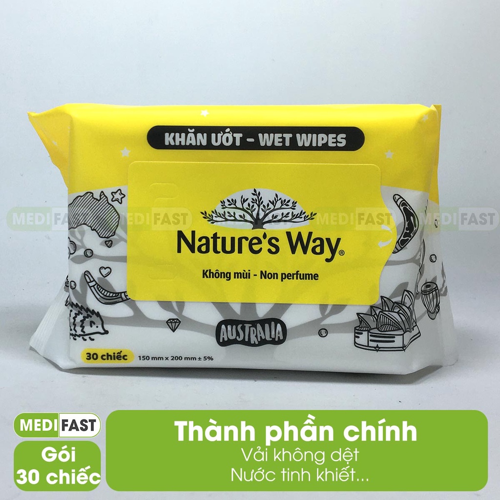 Khăn giấy ướt NATURE'S WAY Không Mùi, An Toàn Cho Da Của Bé Cao Cấp 30 Chiếc