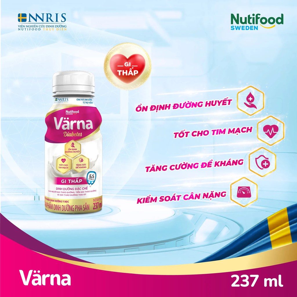 Thùng 24 chai Sữa Bột Pha Sẵn Nutifood Värna Diabetes 237ml