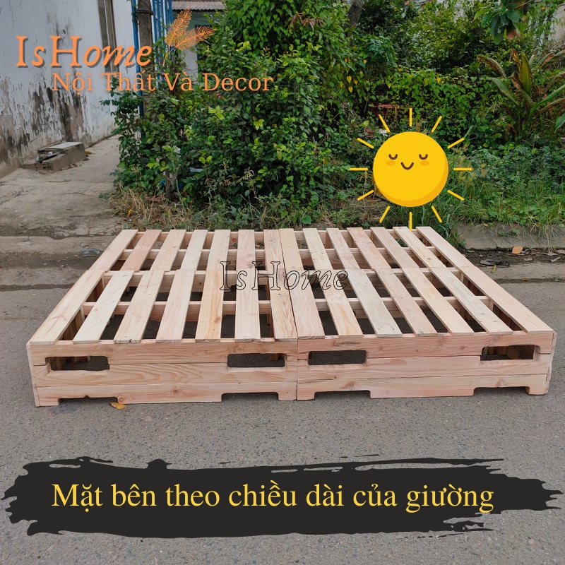 Giường Pallet Gỗ Thông 3 Tầng Đố Khuyết Cao 30cm