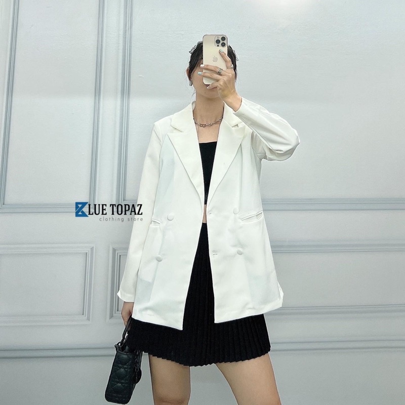 Áo vest / blazer trắng cúc bọc 1 lớp