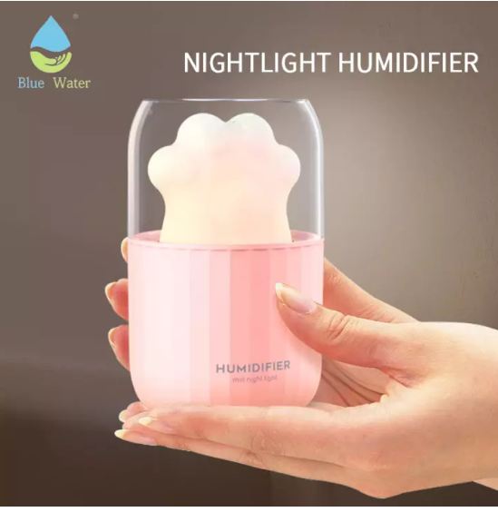 Máy Khuếch Tán Tinh Dầu Sóng Siêu Âm Có Đèn Led Hình Chân Mèo Dễ Thương 300ml