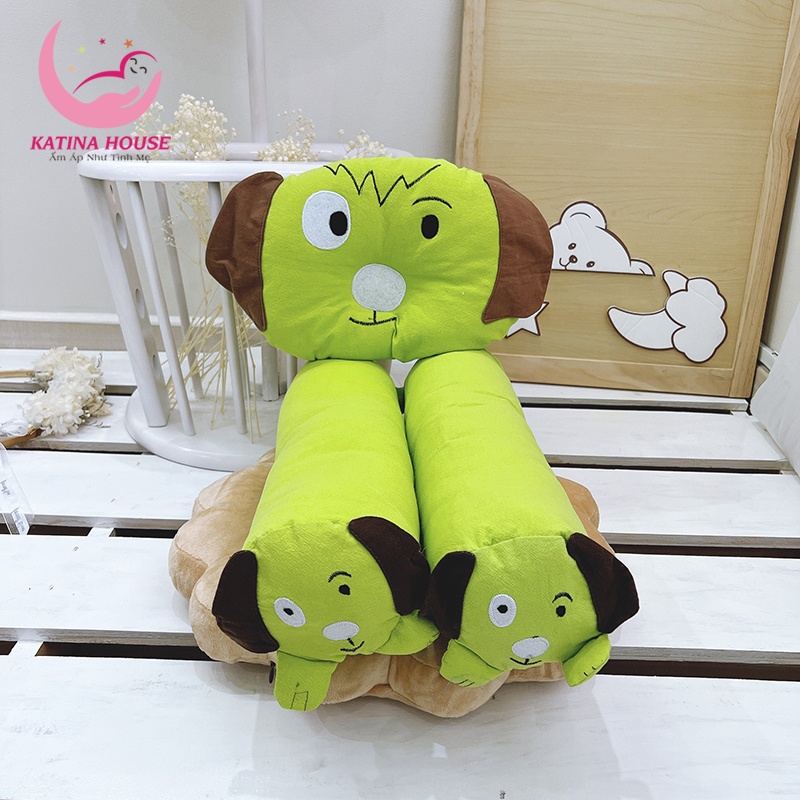 Bộ gối chặn cho trẻ sơ sinh vải cotton cara, gối nằm lõm hình thú ngộ nghĩnh, mềm mại êm ái thoáng mát
